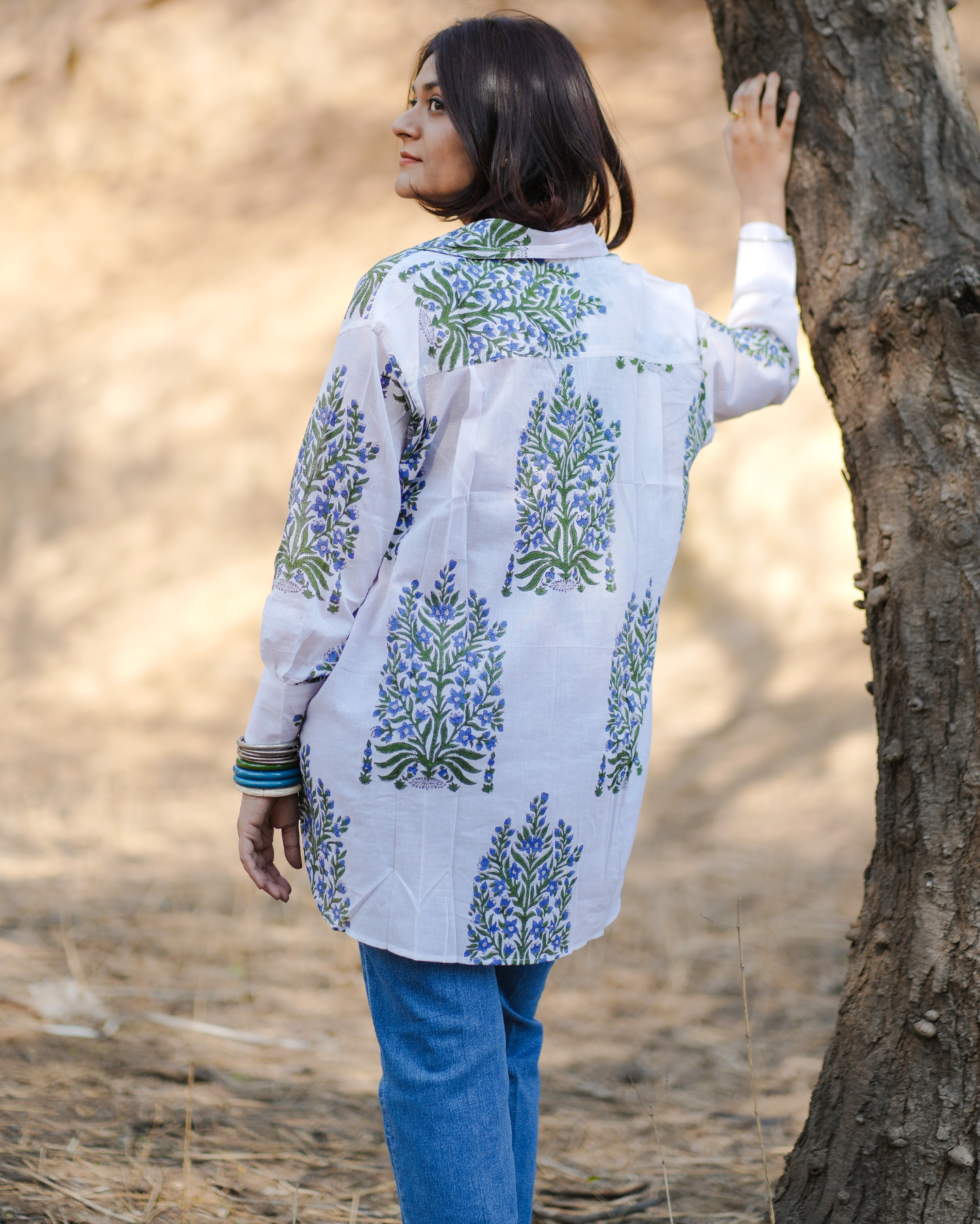 Morning Glory Hand Block Printed Oversize Shirt