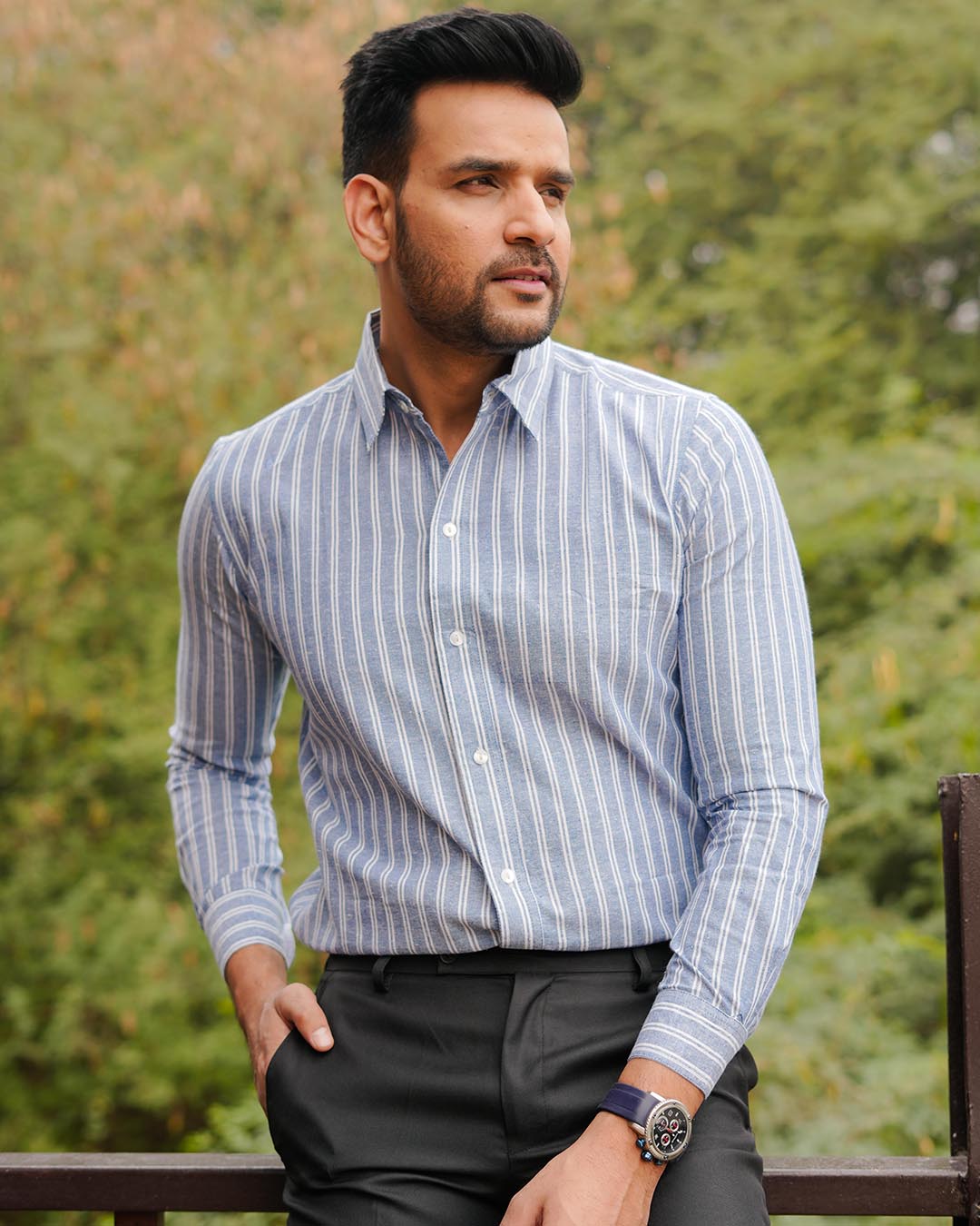 Men Full Sleeves Collared Handspun Cotton Shirt