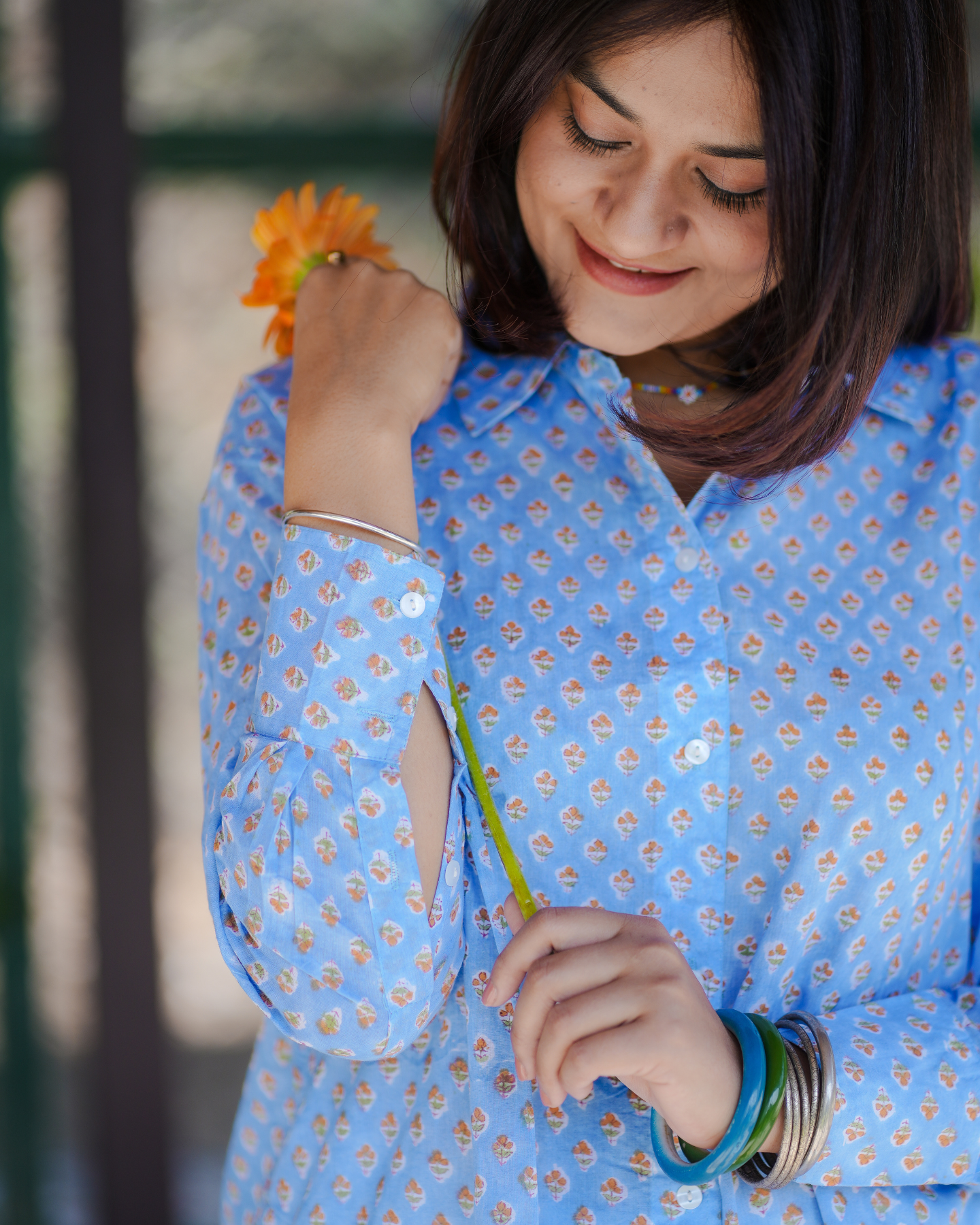 Gerbera In The Sky Hand Block Printed Oversize Shirt