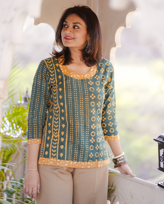 Lost In The Foliage Hand Block Printed Top With Side Slits