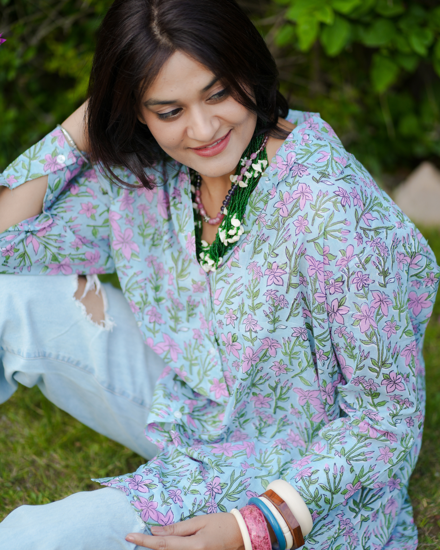 Azalea Hand Block Printed Oversize Shirt