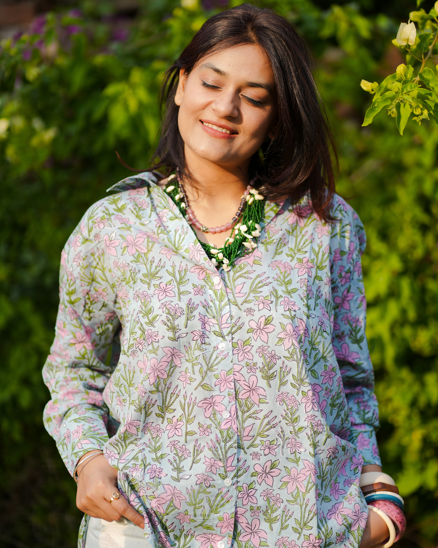 Azalea Hand Block Printed Oversize Shirt