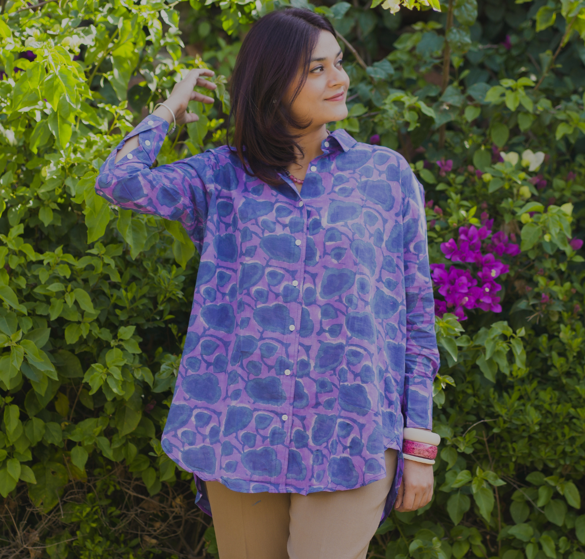 Iris Hand Block Printed Oversize Shirt