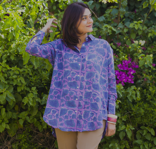 Iris Hand Block Printed Oversize Shirt