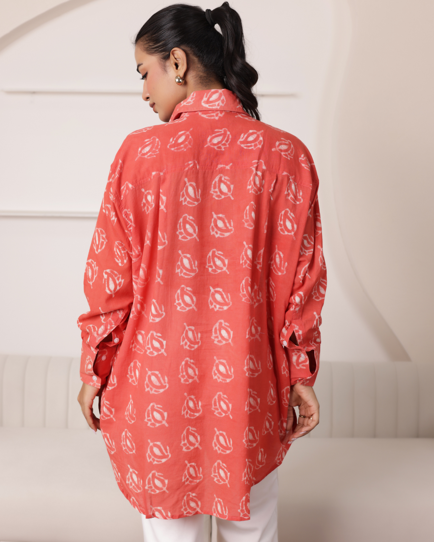 Women Hand Block Printed Full Sleeves Oversize Shirt