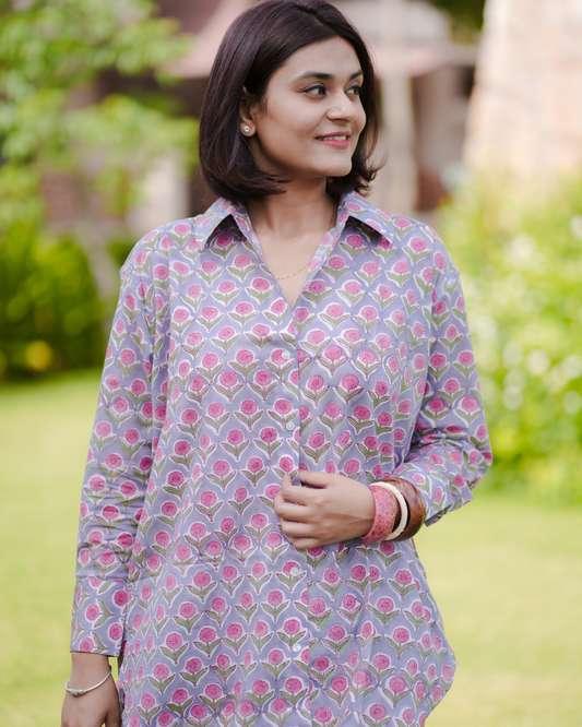 Erica Hand Block Printed Oversize Shirt