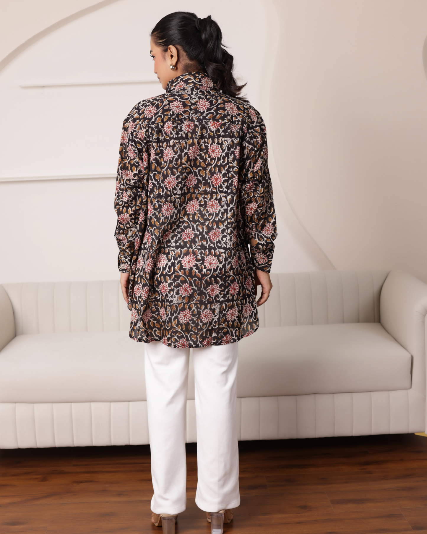 Women Hand Block Printed Full Sleeves Oversize Shirt