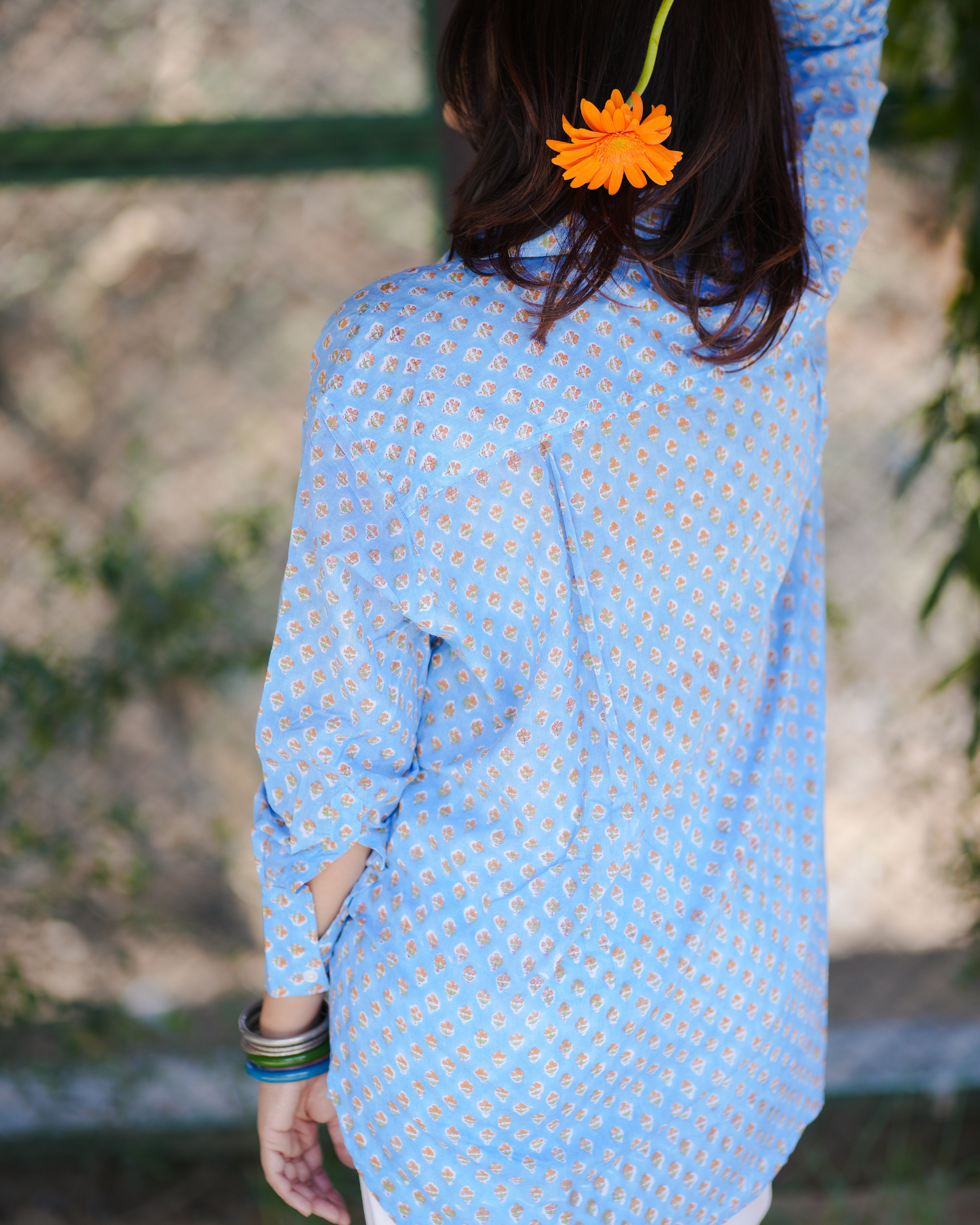 Gerbera In The Sky Hand Block Printed Oversize Shirt