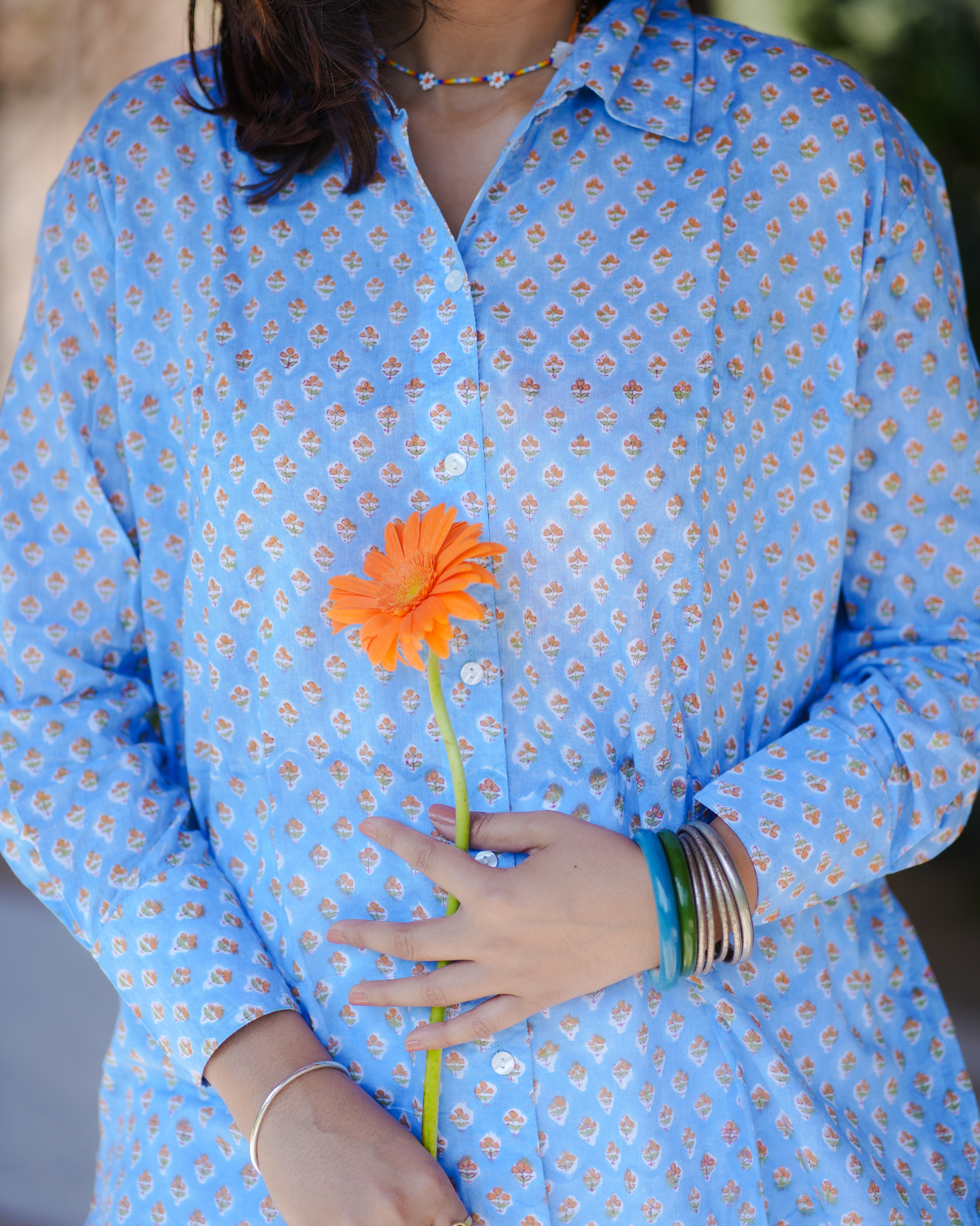 Gerbera In The Sky Hand Block Printed Oversize Shirt