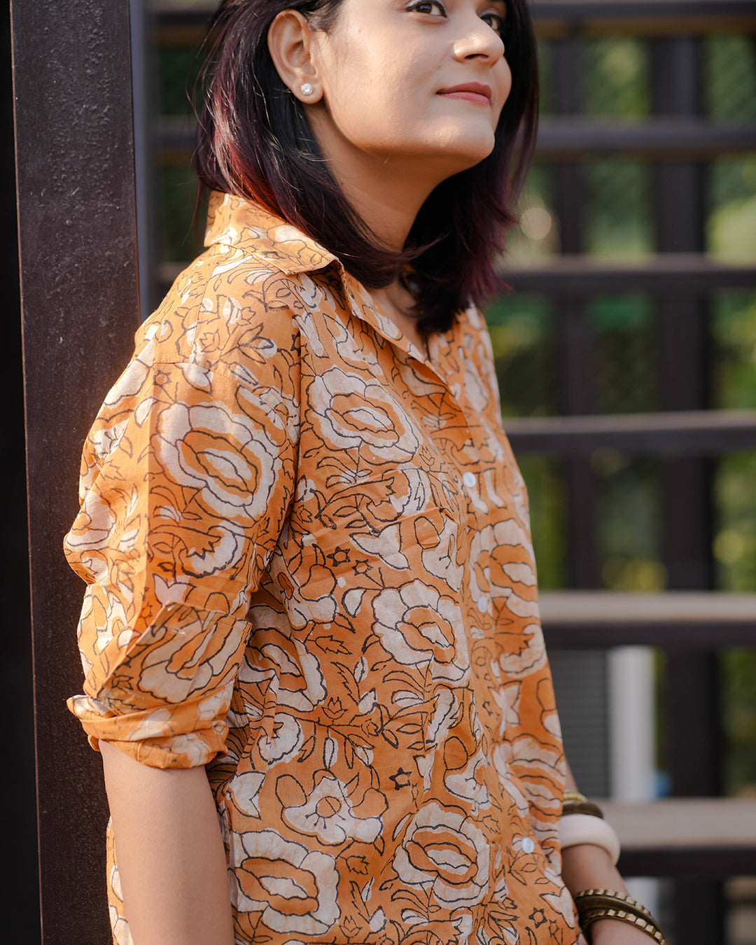 Women Hand Block Printed Full Sleeves Oversize Shirt