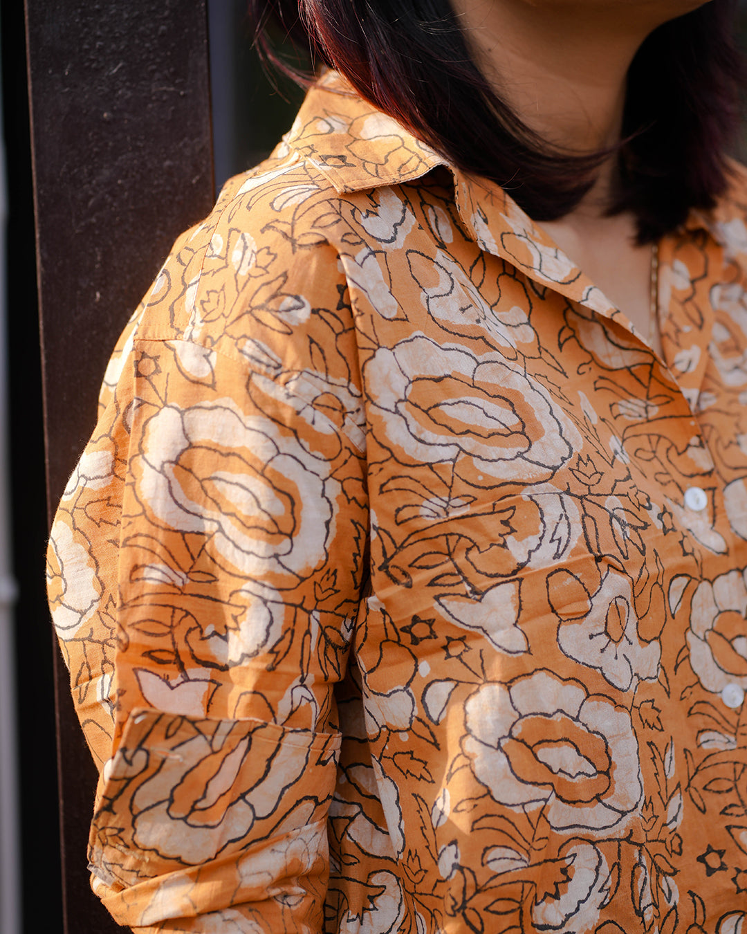 Women Hand Block Printed Full Sleeves Oversize Shirt