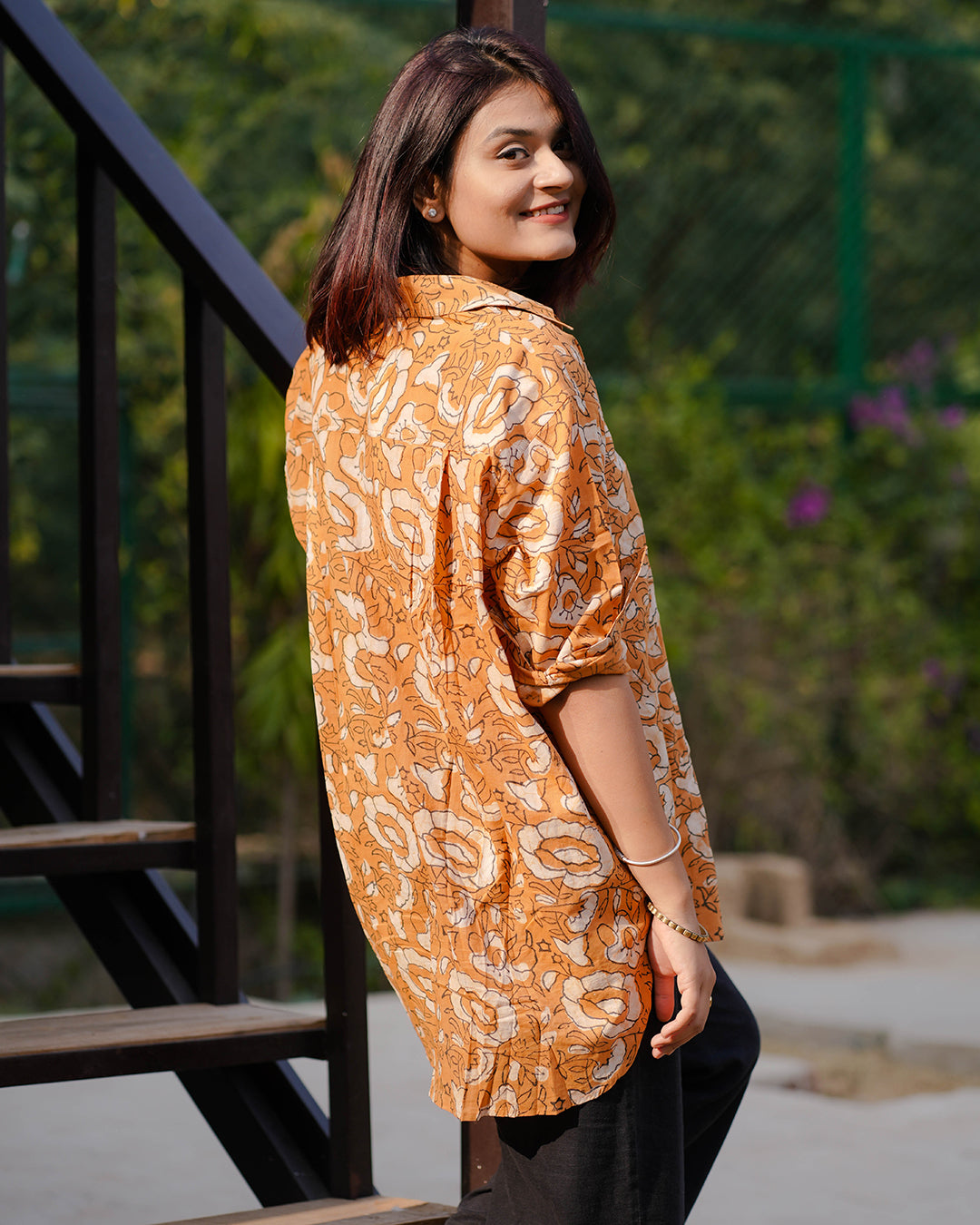 Women Hand Block Printed Full Sleeves Oversize Shirt