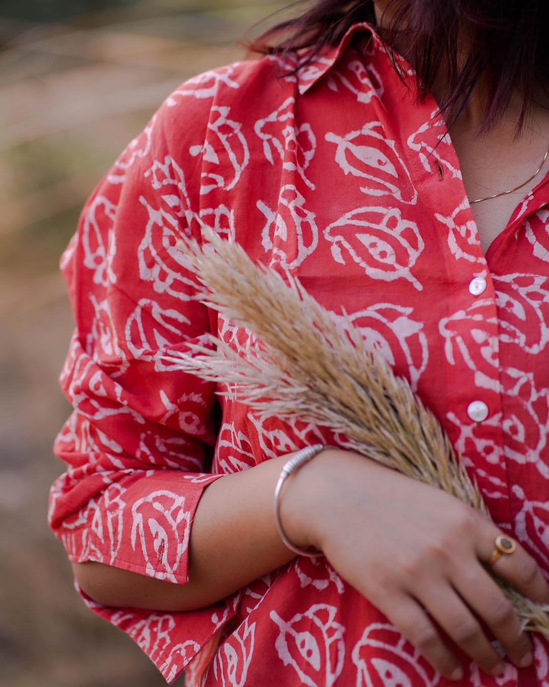 Women Hand Block Printed Full Sleeves Oversize Shirt