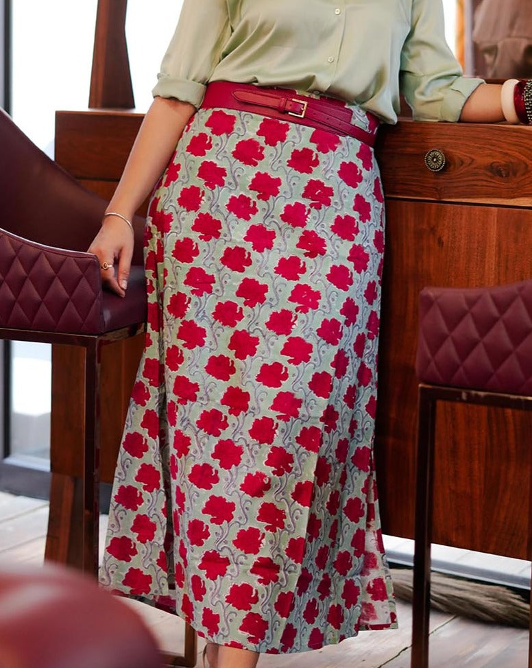 Women Hand Block Printed Skirt With Slit