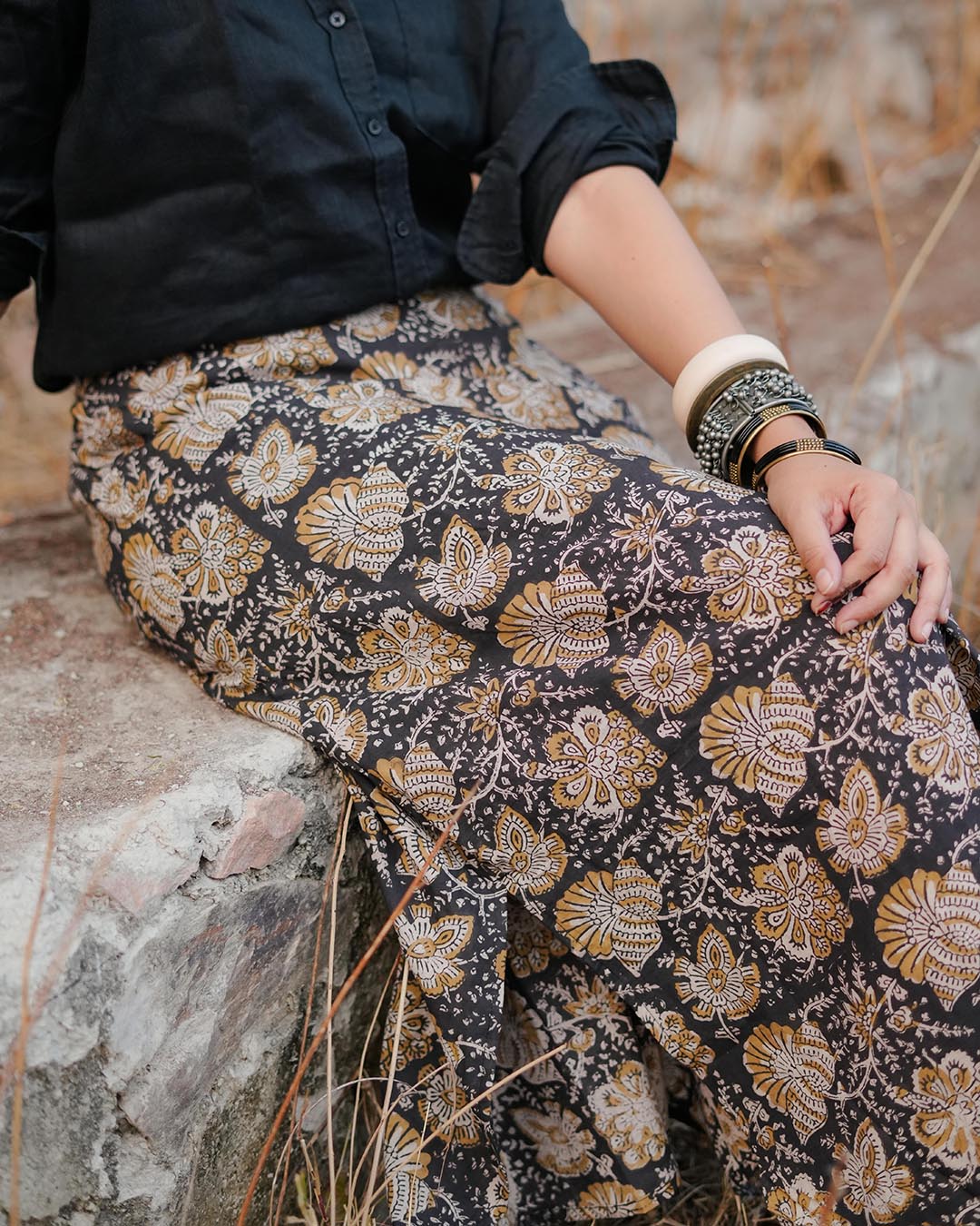 Women Hand Block Printed Skirt With Slit