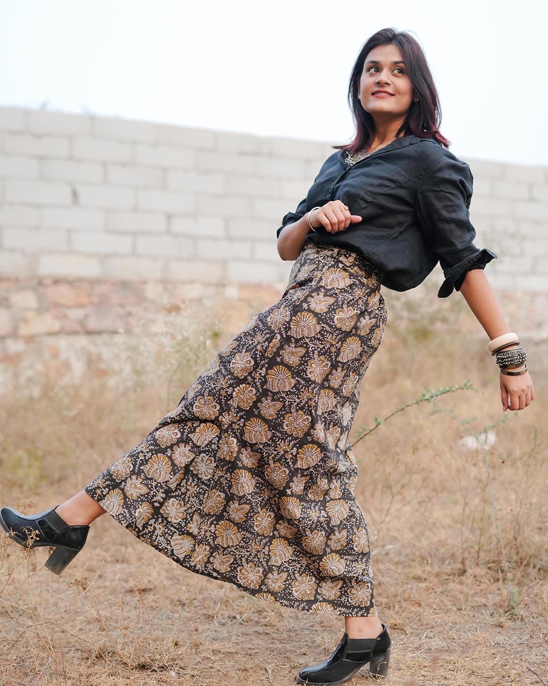 Women Hand Block Printed Skirt With Slit