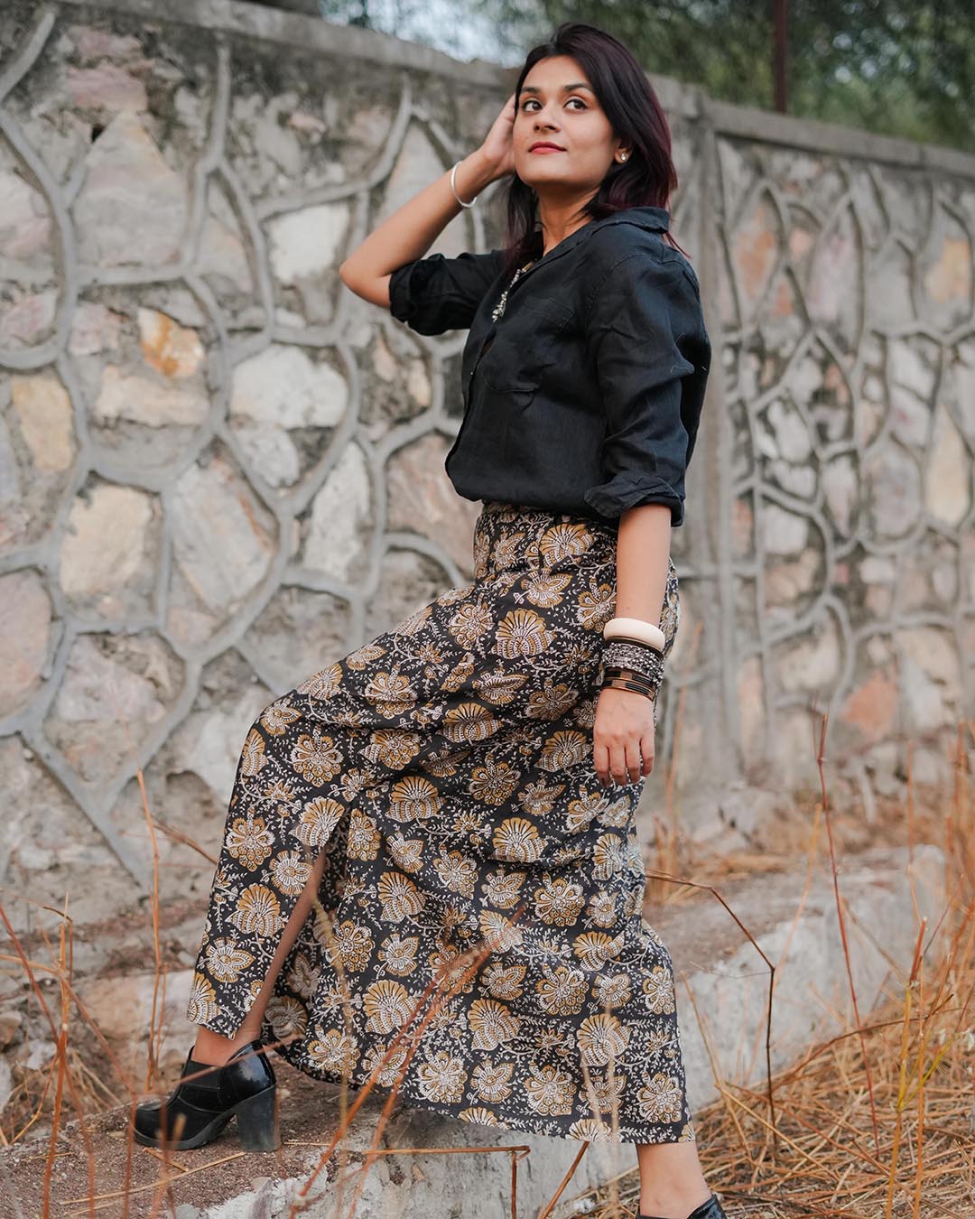 Women Hand Block Printed Skirt With Slit