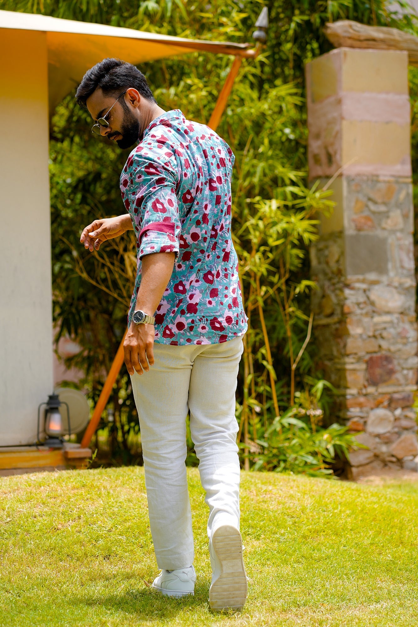 Hand Block Printed Contrast Cuff Shirt