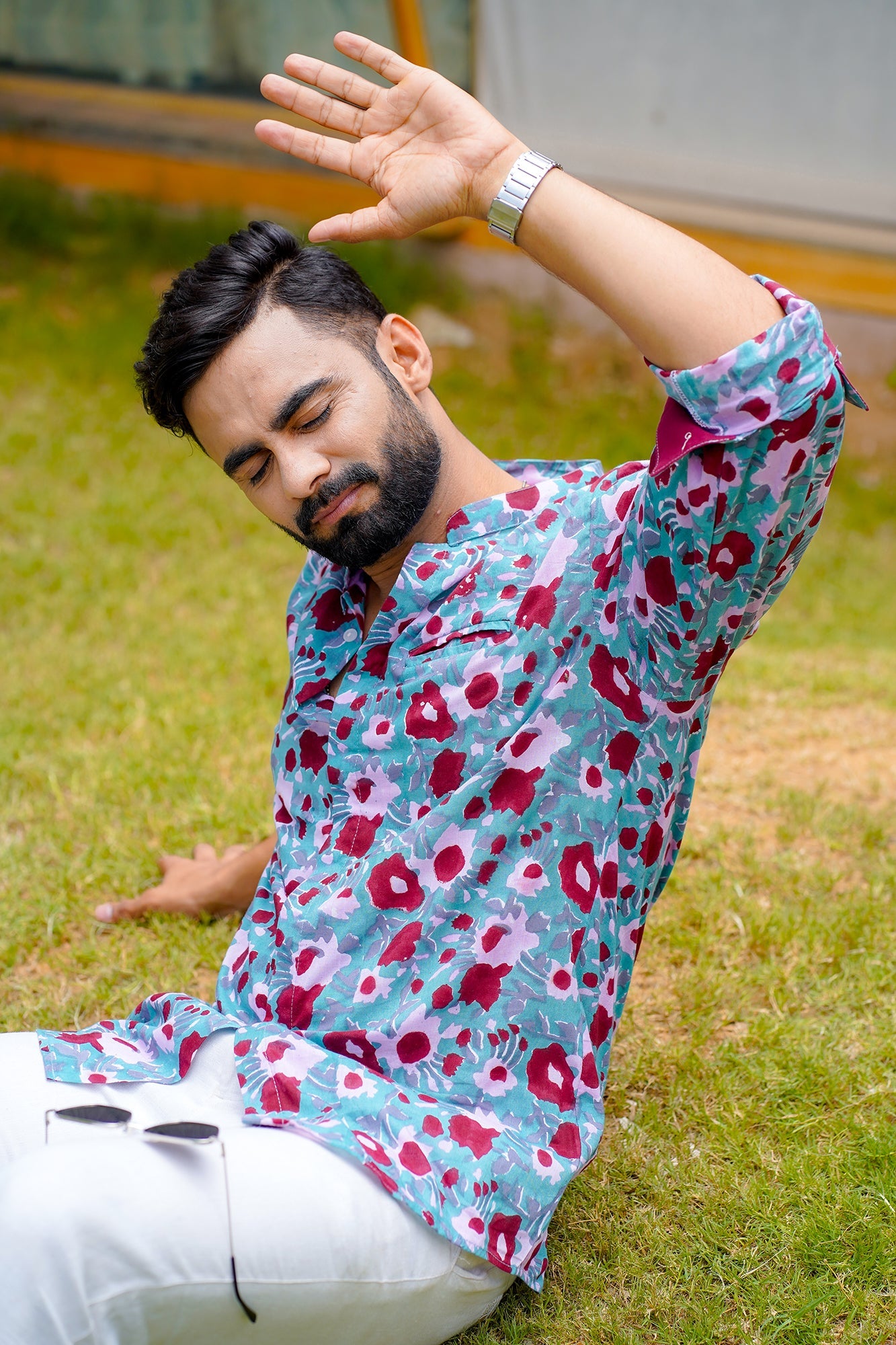 Hand Block Printed Contrast Cuff Shirt