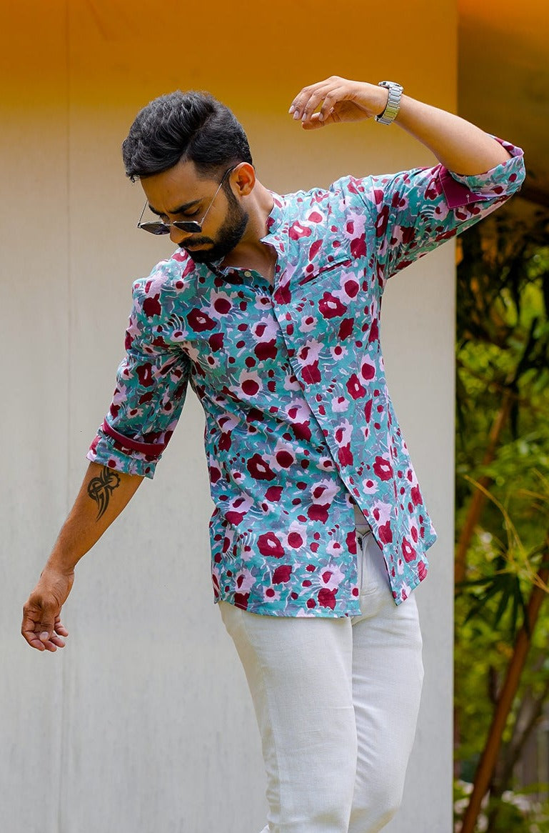 Hand Block Printed Contrast Cuff Shirt