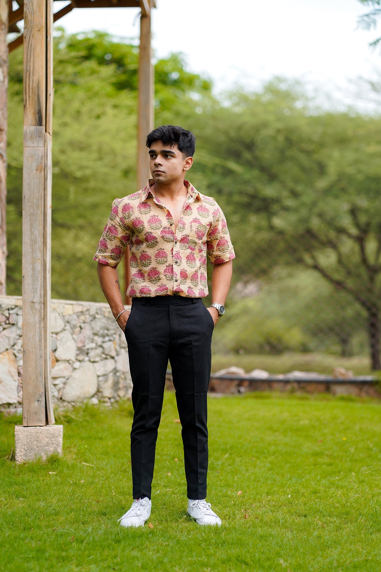 Hand Block Printed Chanderi Men Shirt