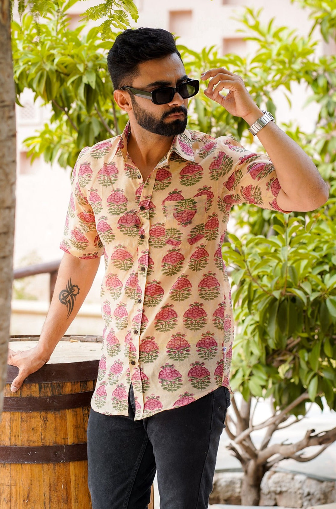 Hand Block Printed Chanderi Men Shirt