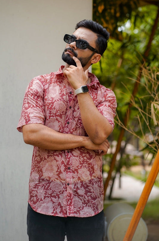 Hand Block Printed Chanderi Men Shirt