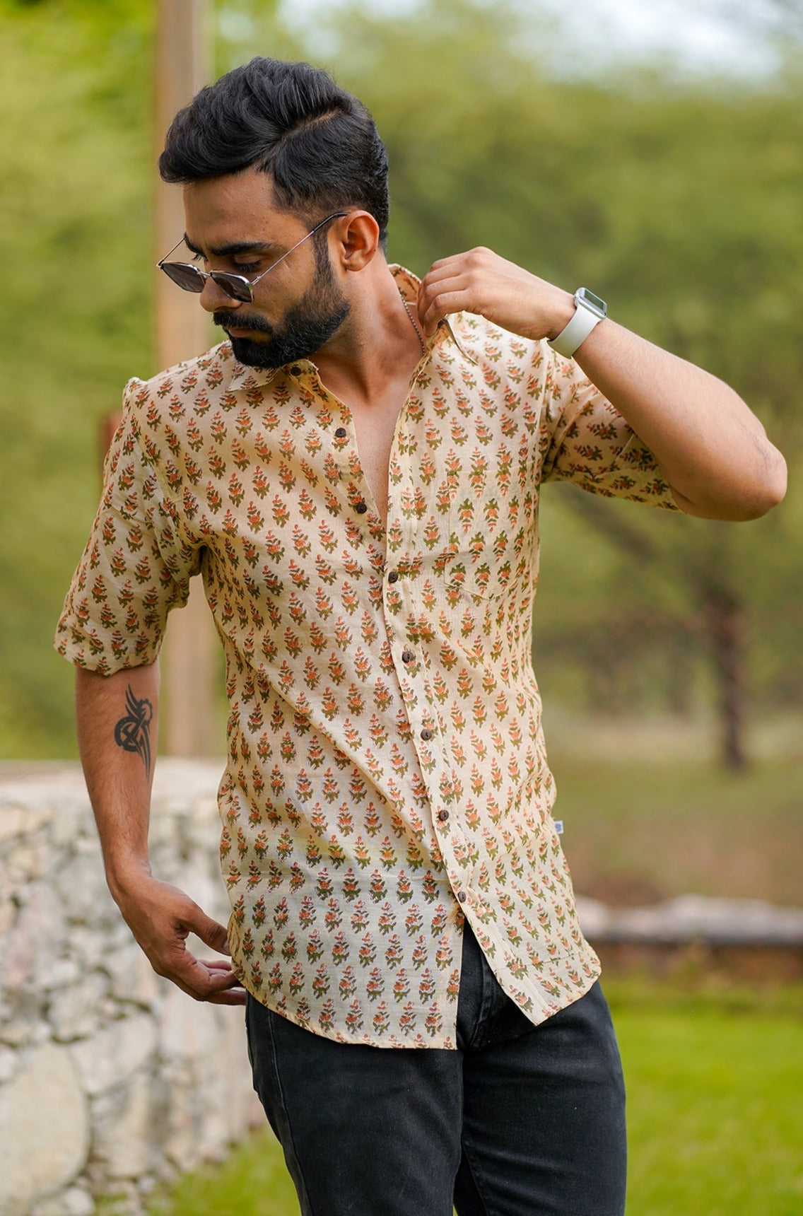 Hand Block Printed Chanderi Men Shirt