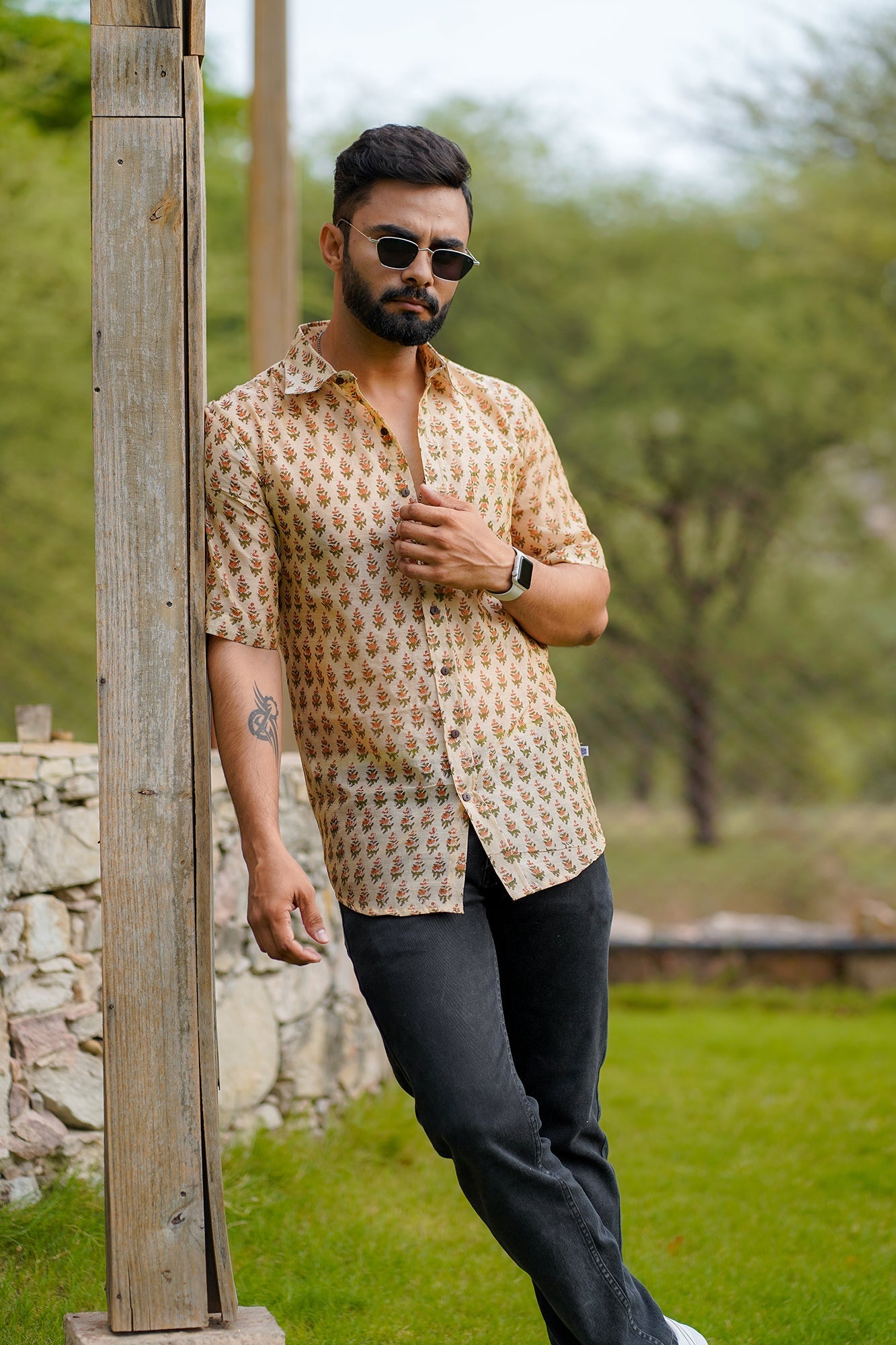 Hand Block Printed Chanderi Men Shirt