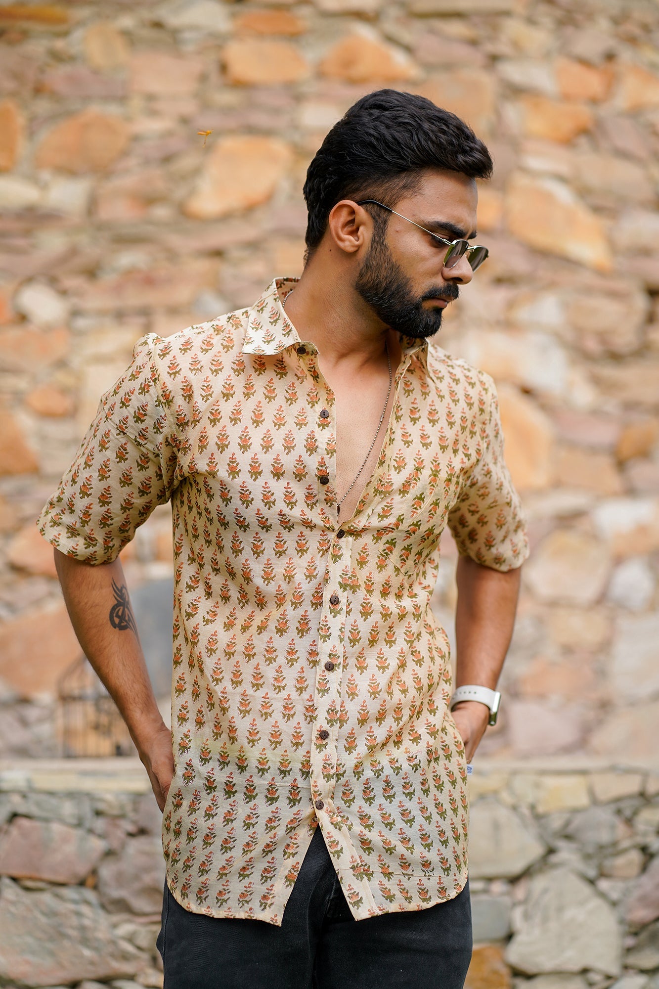 Hand Block Printed Chanderi Men Shirt