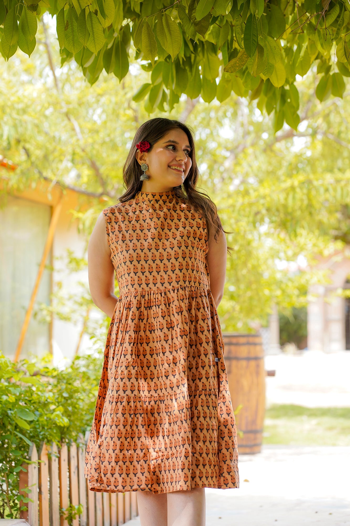 Hand Block Printed Tiered Dress