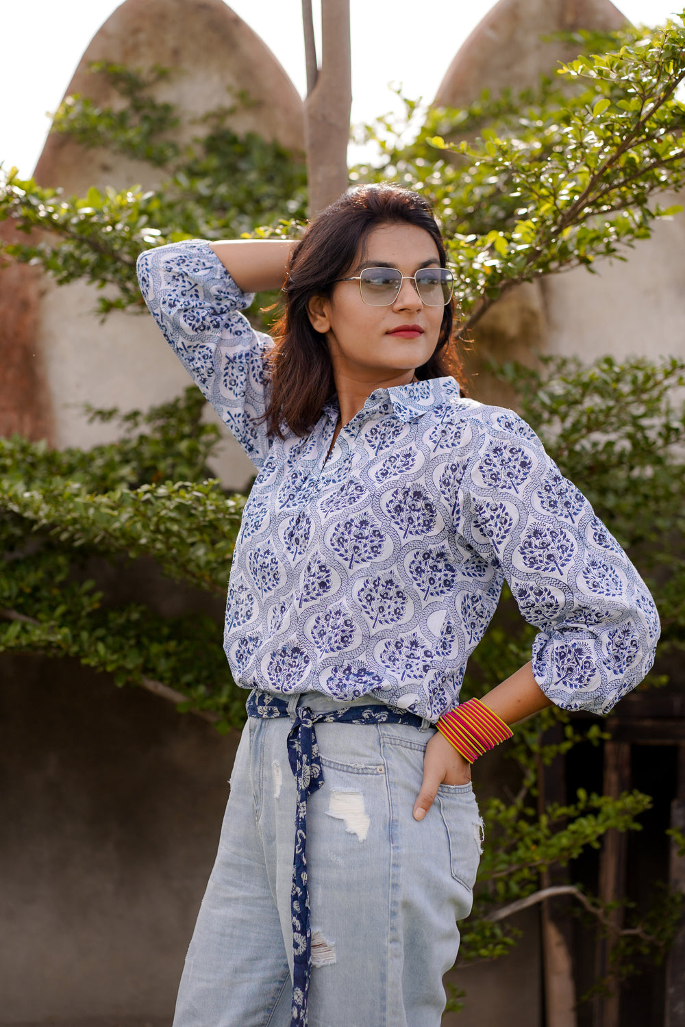 Hand Block Printed Collared Top