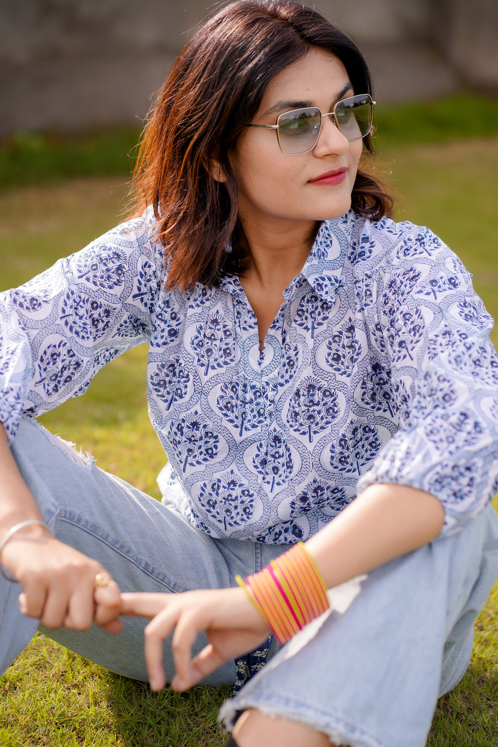 Hand Block Printed Collared Top