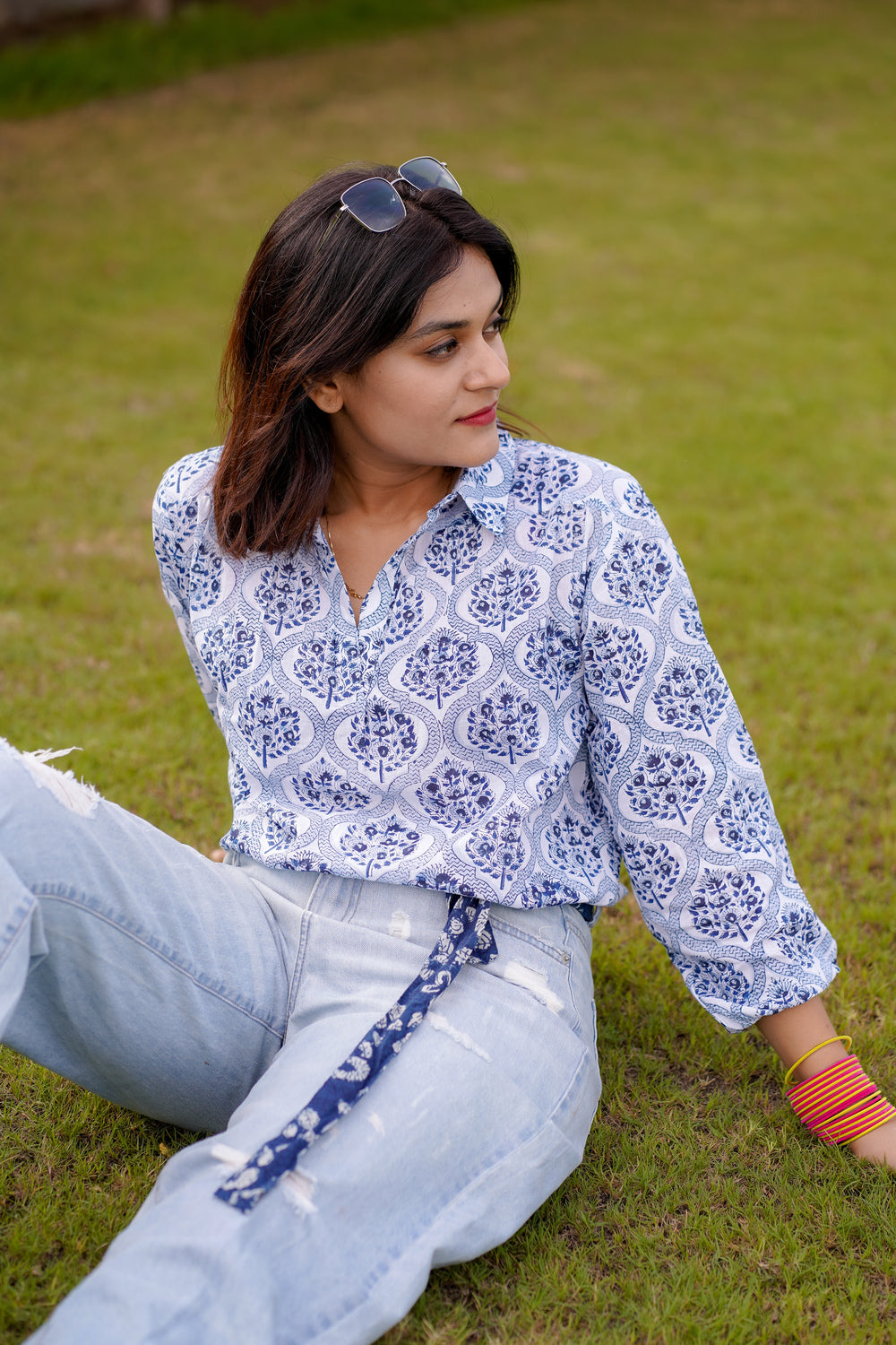 Hand Block Printed Collared Top