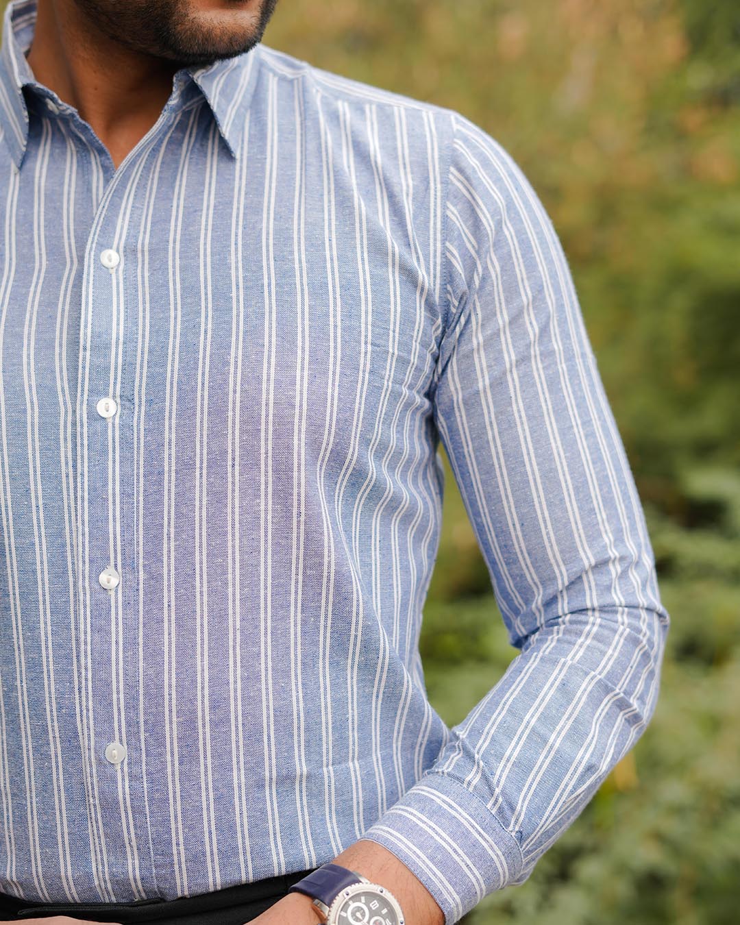 Men Full Sleeves Collared Handspun Cotton Shirt